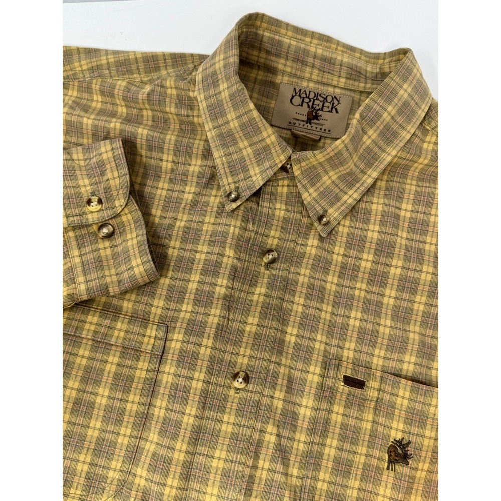 Madison Creek Outfitters Shirt Men's XL Yellow/Tan Plaid Long Sleeve Pockets K2